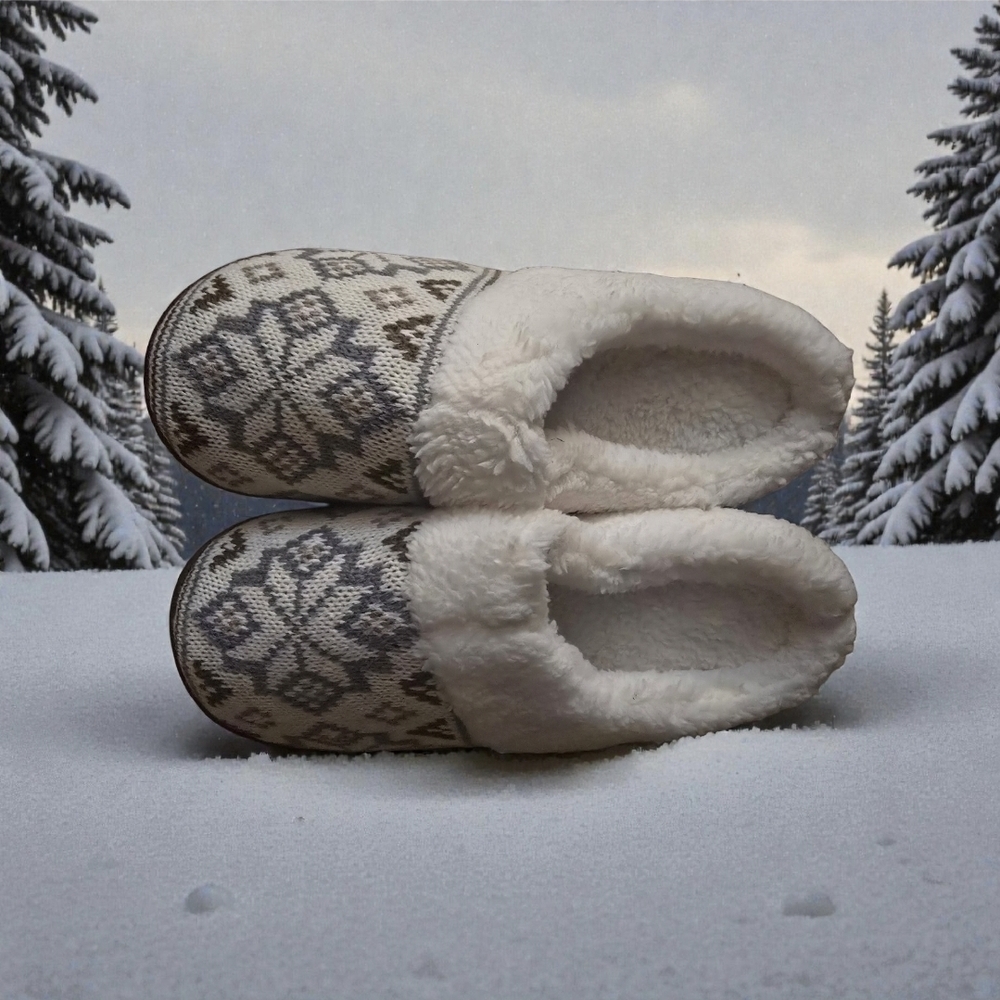 Fuzzy Knitted House Slippers